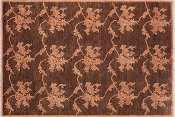 handmade Transitional Kafkaz Chobi Ziegler Brown Tan Hand Knotted RECTANGLE 100% WOOL area rug 6 x 9